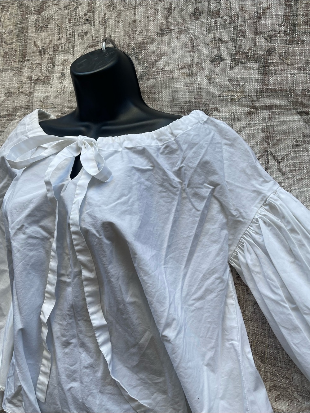 Aspesi White Off-Shoulder Balloon-Sleeve Romantic Cottagecore Tie Blouse - Picture 9 of 9
